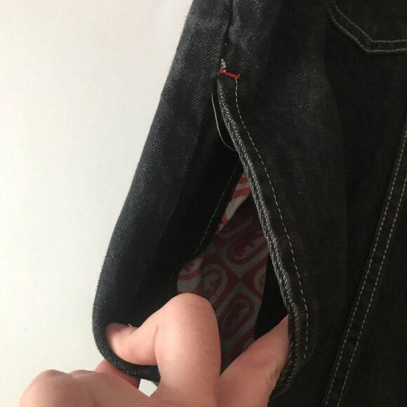 ECKO UNLIMITED Mens MEDIUM Trucker Button Down Denim Vest Black Gray Red Y2K - Picture 7 of 11